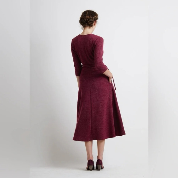 Christine Alcalay Small Wrap Sweater Dress Burgundy Midi Length Pockets - Picture 4 of 14